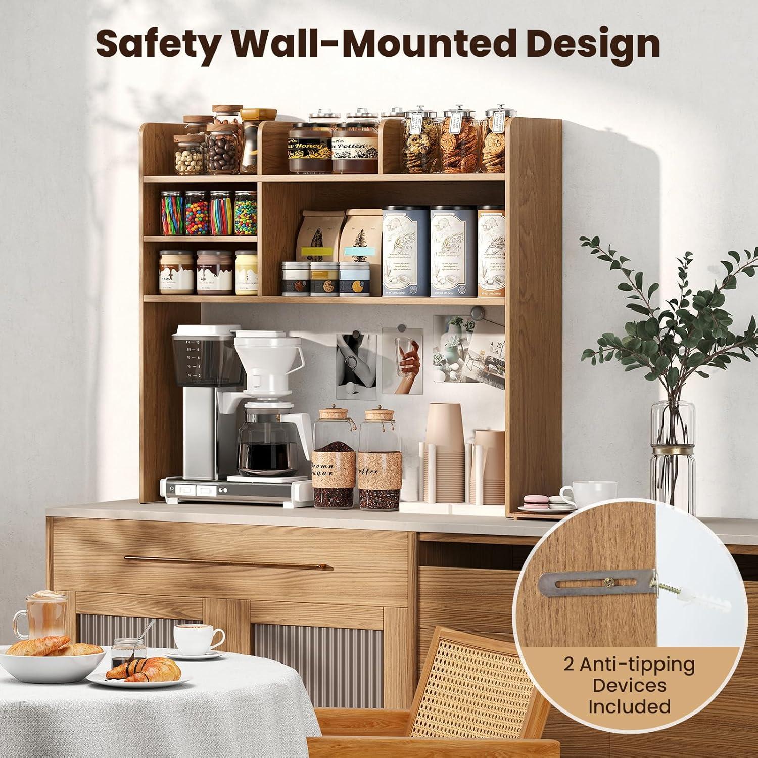 image:imageGiantex Desktop Bookshelf Countertop Storage Hutch with 4 Shelves for Computer Desk Dressing Tabletop Display Rack Multipurpose Desk Hutch Storage Organizer for Home Office Dorm BlackNatural
