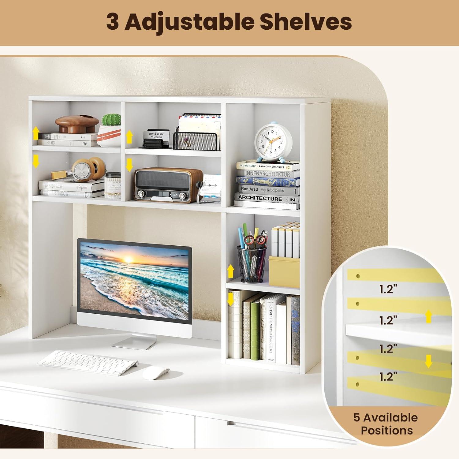 image:imageGiantex Desktop Bookshelf Countertop Storage Hutch with 4 Shelves for Computer Desk Dressing Tabletop Display Rack Multipurpose Desk Hutch Storage Organizer for Home Office Dorm BlackWhite