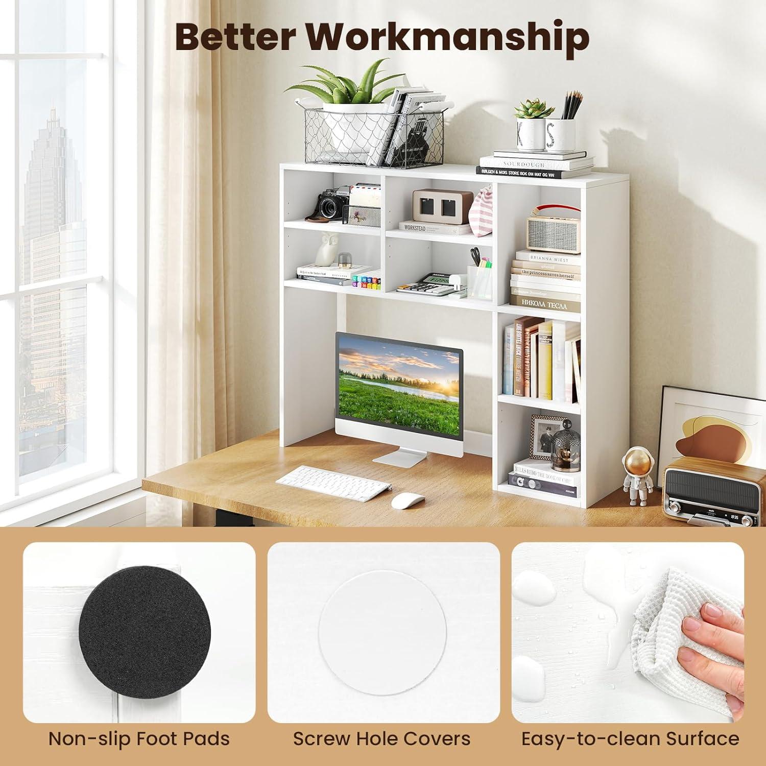image:imageGiantex Desktop Bookshelf Countertop Storage Hutch with 4 Shelves for Computer Desk Dressing Tabletop Display Rack Multipurpose Desk Hutch Storage Organizer for Home Office Dorm BlackWhite