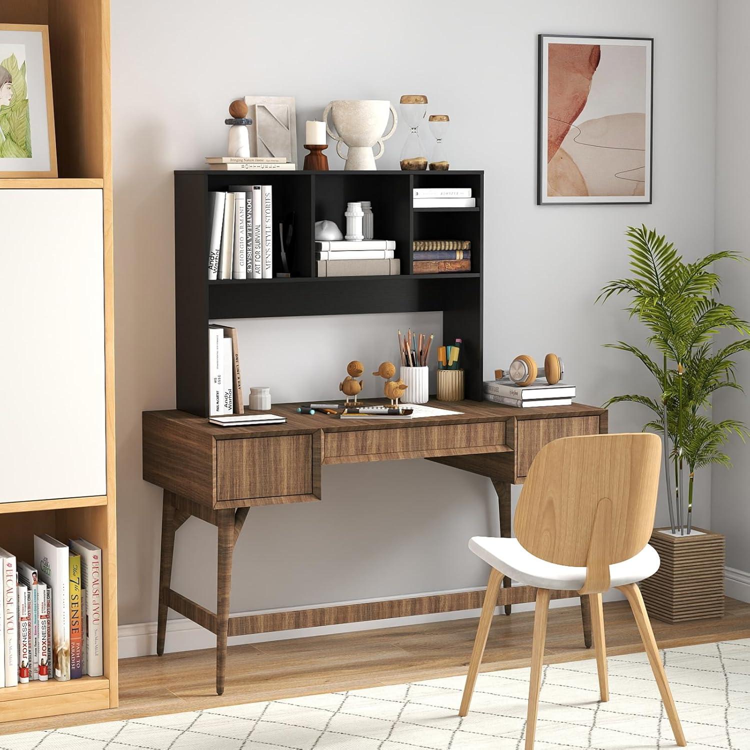 image:imageGiantex Desktop Bookshelf Countertop Storage Hutch with 4 Shelves for Computer Desk Dressing Tabletop Display Rack Multipurpose Desk Hutch Storage Organizer for Home Office Dorm BlackBlack