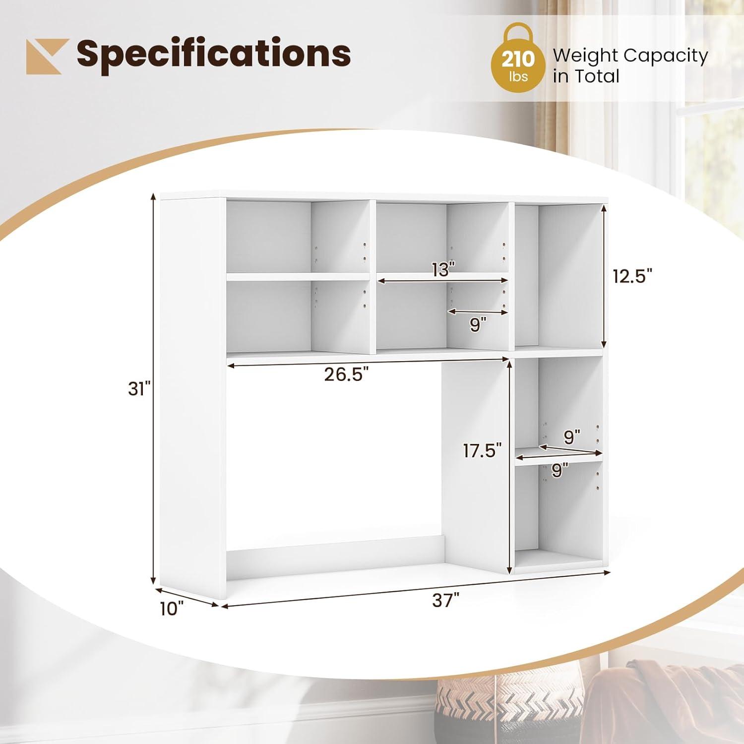 image:imageGiantex Desktop Bookshelf Countertop Storage Hutch with 4 Shelves for Computer Desk Dressing Tabletop Display Rack Multipurpose Desk Hutch Storage Organizer for Home Office Dorm BlackWhite