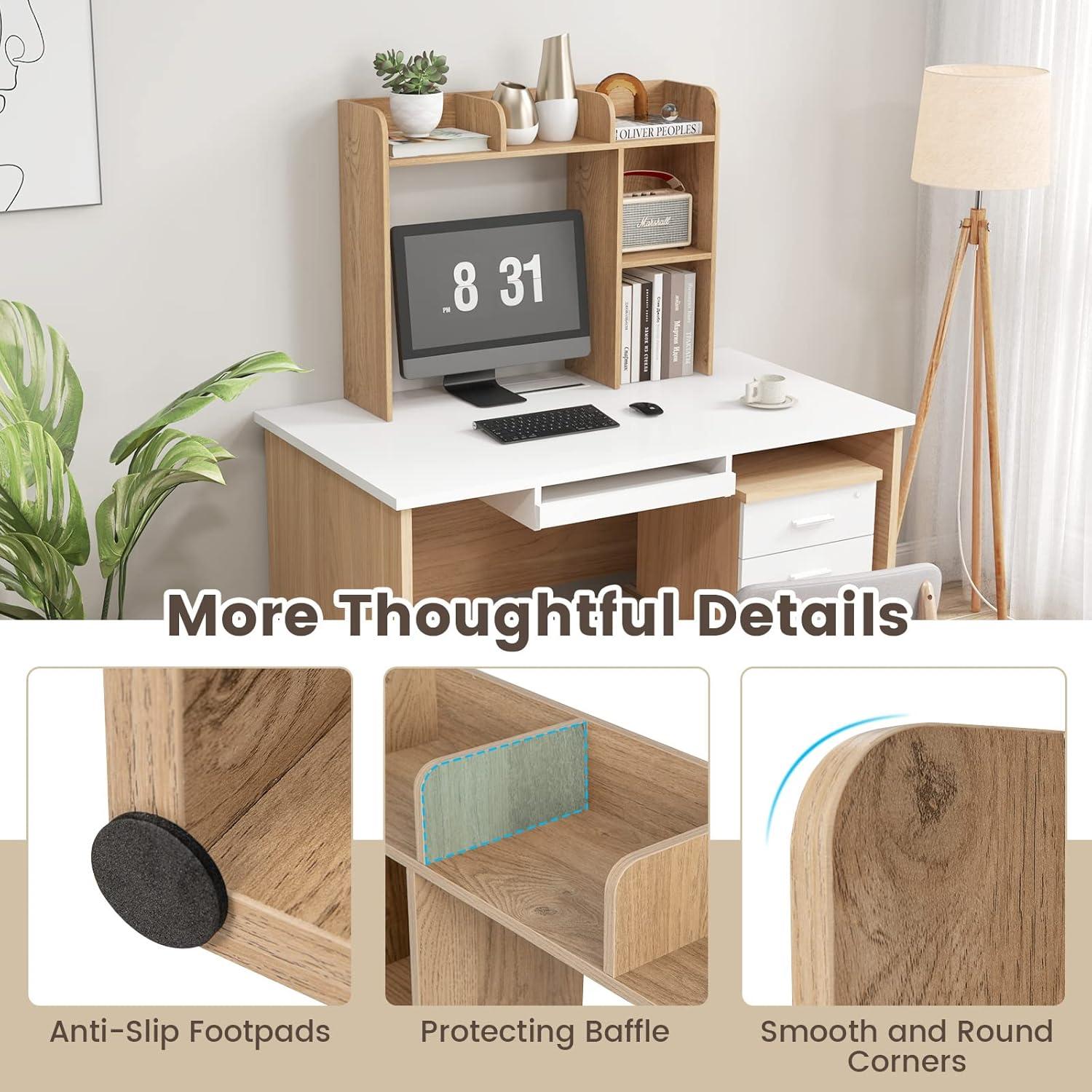image:imageGiantex Desktop Bookshelf Countertop Storage Hutch with 4 Shelves for Computer Desk Dressing Tabletop Display Rack Multipurpose Desk Hutch Storage Organizer for Home Office Dorm BlackNatural