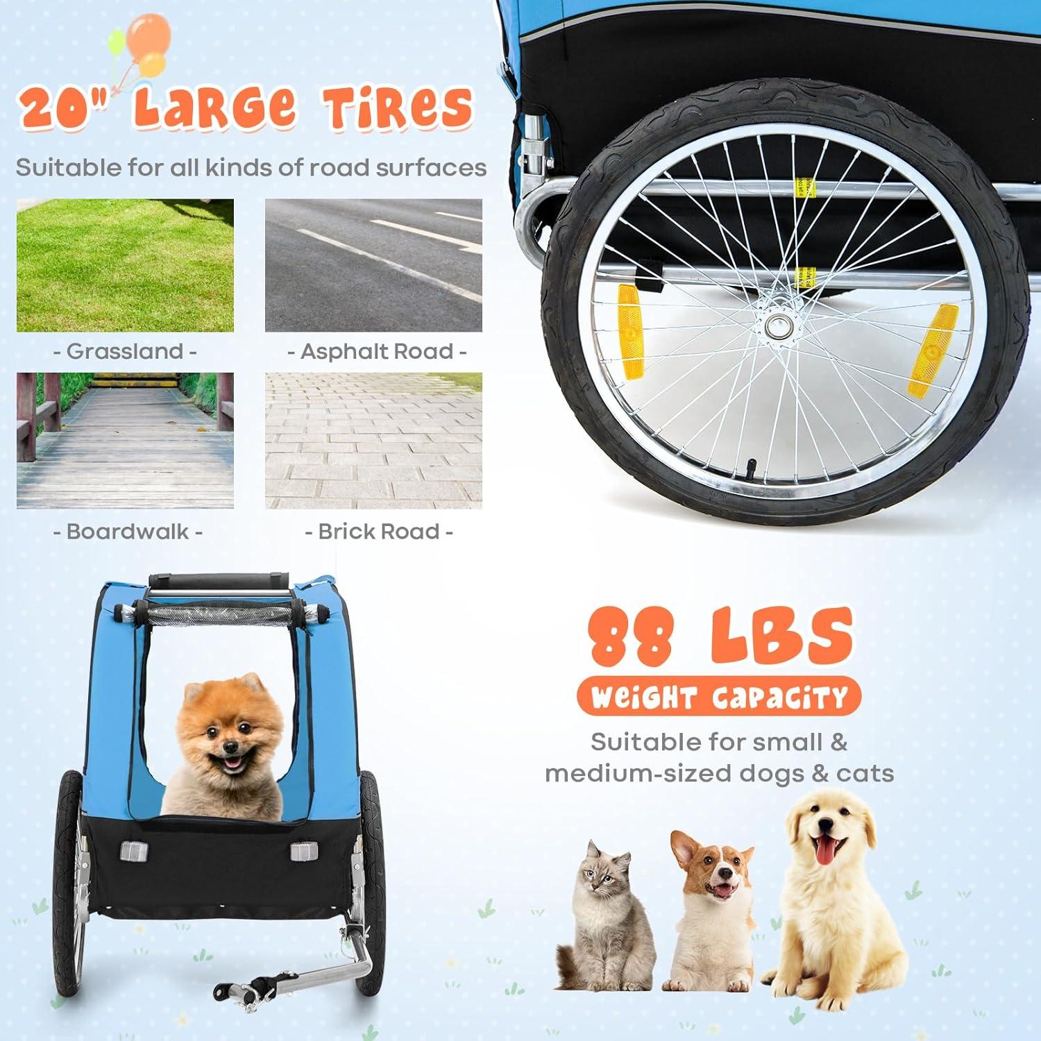 image:imageGiantex Dog Bike Trailer Pet Stroller Small Medium Dog Bicycle Trailer Carrier Wagon 20 Large Wheels 3 Doors 2 Windows 8 Reflectors Folding Metal Frame Supports up to 88 lbsBlue
