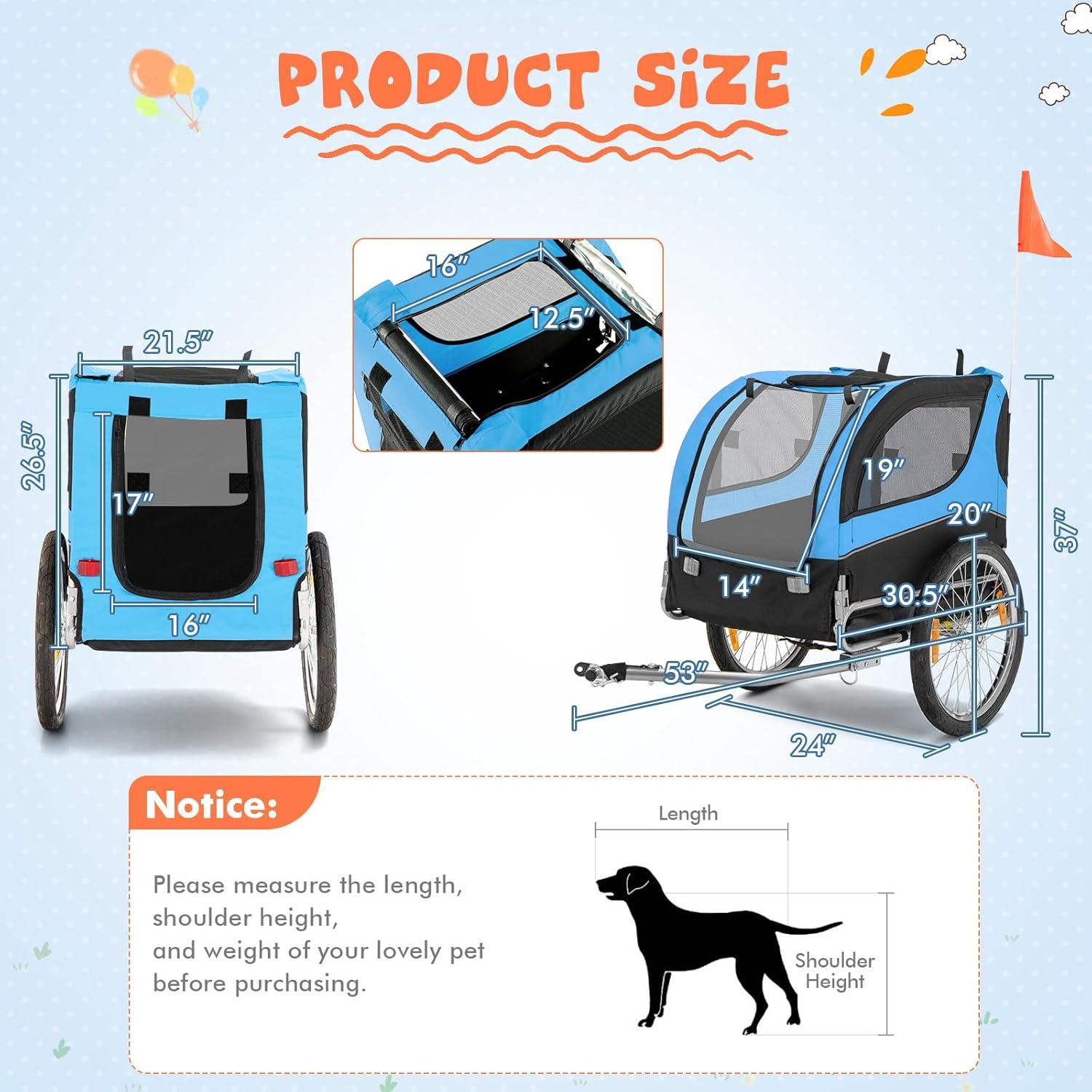 image:imageGiantex Dog Bike Trailer Pet Stroller Small Medium Dog Bicycle Trailer Carrier Wagon 20 Large Wheels 3 Doors 2 Windows 8 Reflectors Folding Metal Frame Supports up to 88 lbsBlue