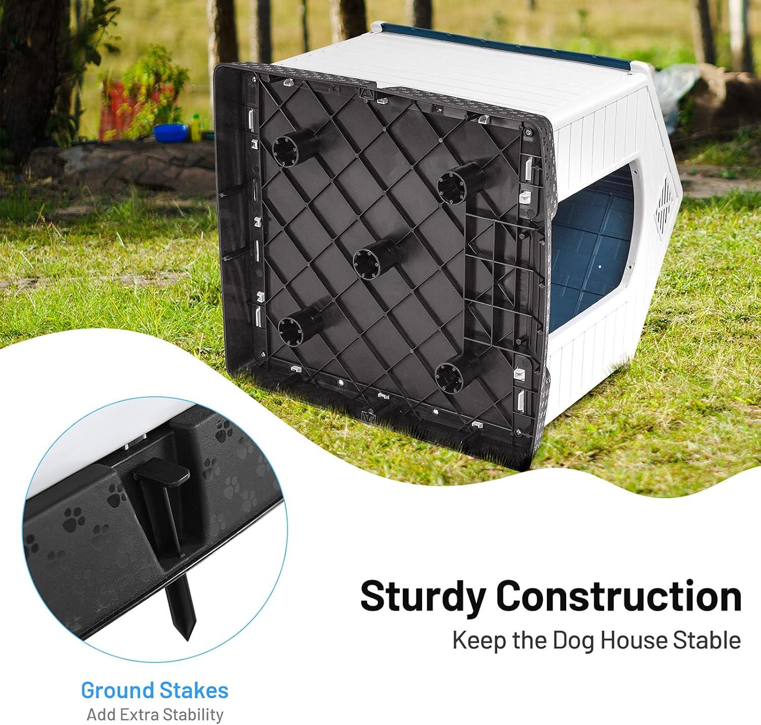 image:imageGiantex Dog House for Small Dogs Waterproof Plastic Dog Houses with Air Vents and Elevated Floor Easy to Assemble Outdoor Cat Feeding Station Indoor Patio Backyard Dog Kennel HouseBlue White