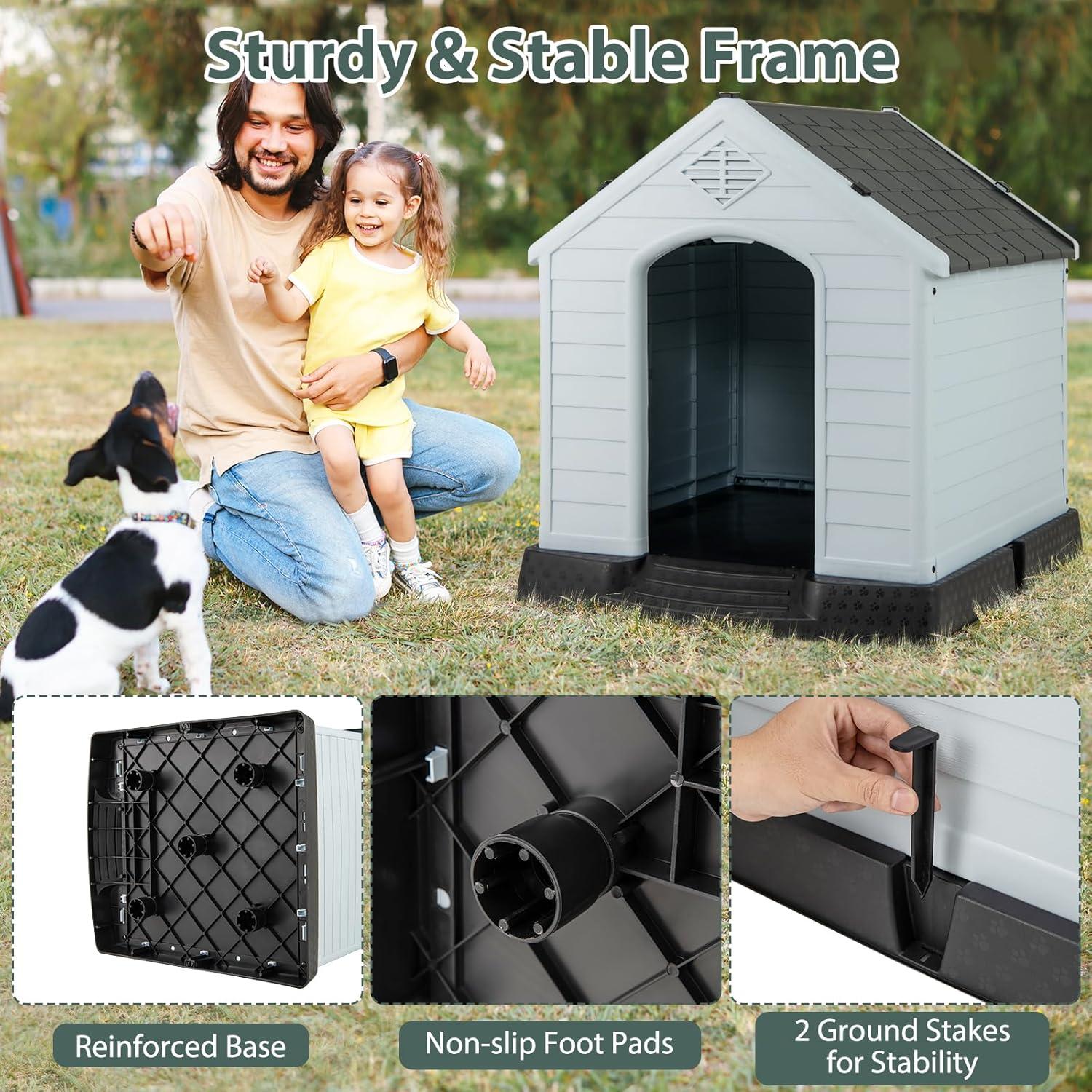 image:imageGiantex Dog House for Small Dogs Waterproof Plastic Dog Houses with Air Vents and Elevated Floor Easy to Assemble Outdoor Cat Feeding Station Indoor Patio Backyard Dog Kennel HouseGray