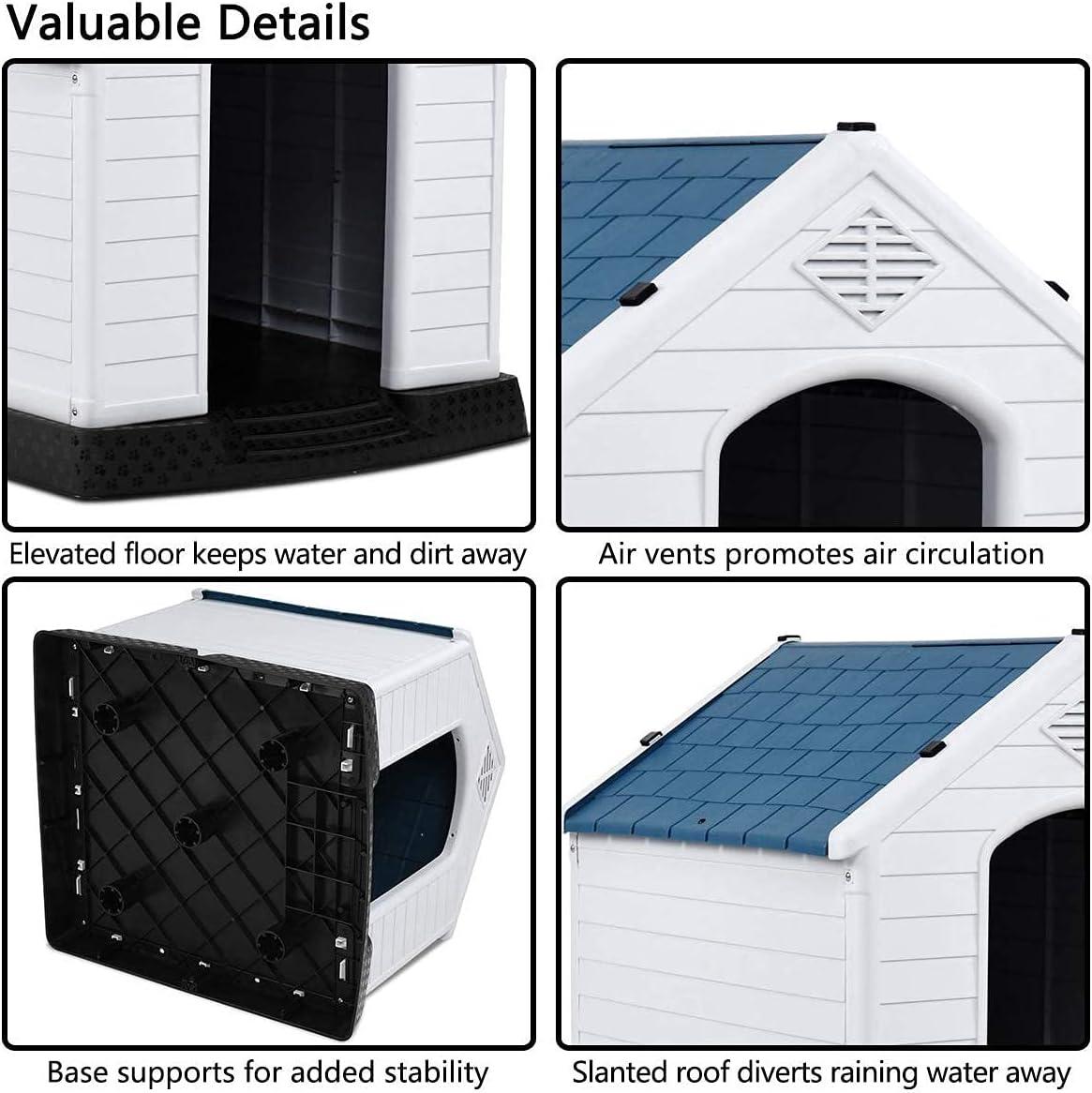 image:imageGiantex Dog House for Small Dogs Waterproof Plastic Dog Houses with Air Vents and Elevated Floor Easy to Assemble Outdoor Cat Feeding Station Indoor Patio Backyard Dog Kennel HouseBlue White