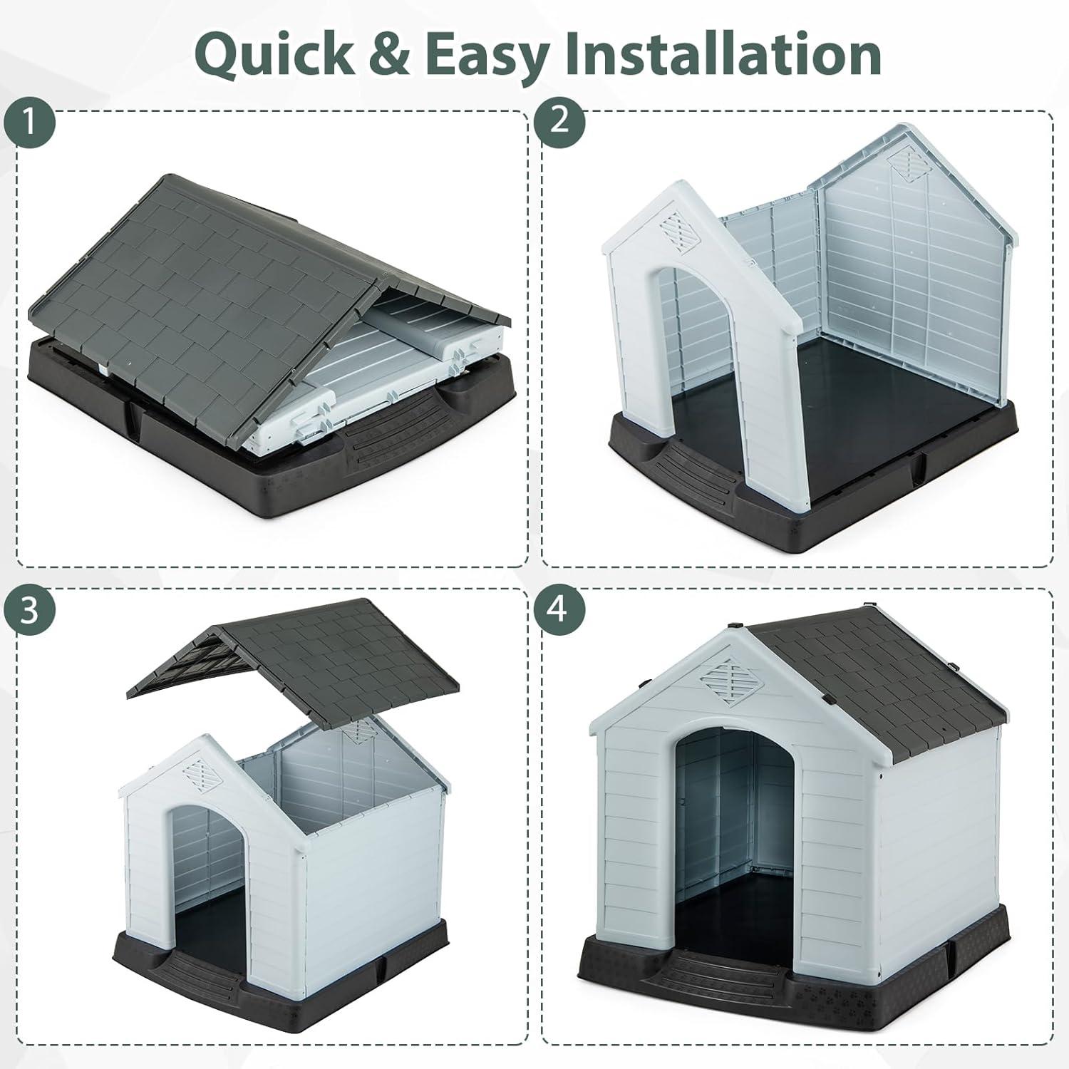 image:imageGiantex Dog House for Small Dogs Waterproof Plastic Dog Houses with Air Vents and Elevated Floor Easy to Assemble Outdoor Cat Feeding Station Indoor Patio Backyard Dog Kennel HouseGray