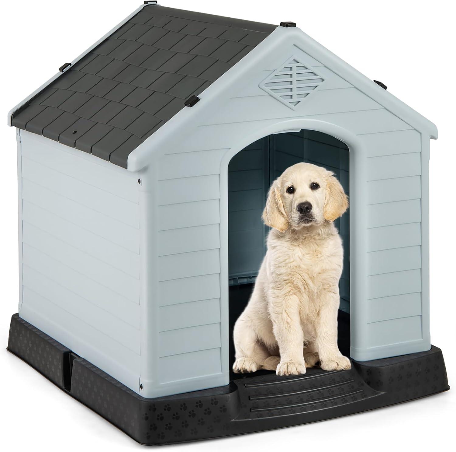 image:imageGiantex Dog House for Small Dogs Waterproof Plastic Dog Houses with Air Vents and Elevated Floor Easy to Assemble Outdoor Cat Feeding Station Indoor Patio Backyard Dog Kennel HouseGray