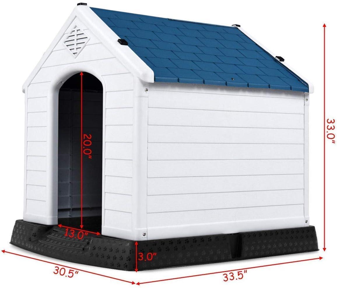 image:imageGiantex Dog House for Small Dogs Waterproof Plastic Dog Houses with Air Vents and Elevated Floor Easy to Assemble Outdoor Cat Feeding Station Indoor Patio Backyard Dog Kennel HouseBlue White