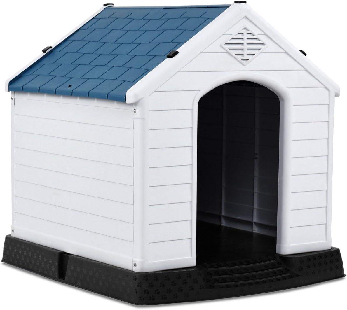 image:imageGiantex Dog House for Small Dogs Waterproof Plastic Dog Houses with Air Vents and Elevated Floor Easy to Assemble Outdoor Cat Feeding Station Indoor Patio Backyard Dog Kennel HouseBlue White