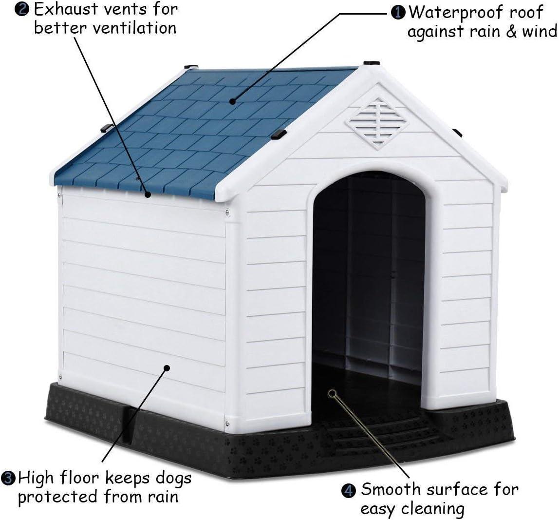 image:imageGiantex Dog House for Small Dogs Waterproof Plastic Dog Houses with Air Vents and Elevated Floor Easy to Assemble Outdoor Cat Feeding Station Indoor Patio Backyard Dog Kennel HouseBlue White
