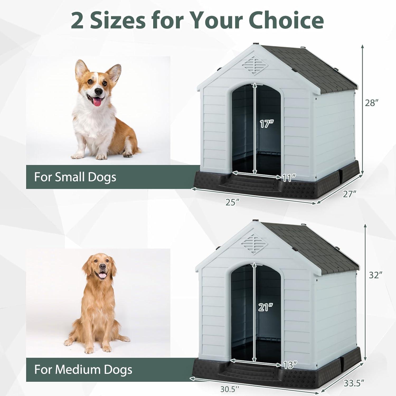 image:imageGiantex Dog House for Small Dogs Waterproof Plastic Dog Houses with Air Vents and Elevated Floor Easy to Assemble Outdoor Cat Feeding Station Indoor Patio Backyard Dog Kennel HouseGray