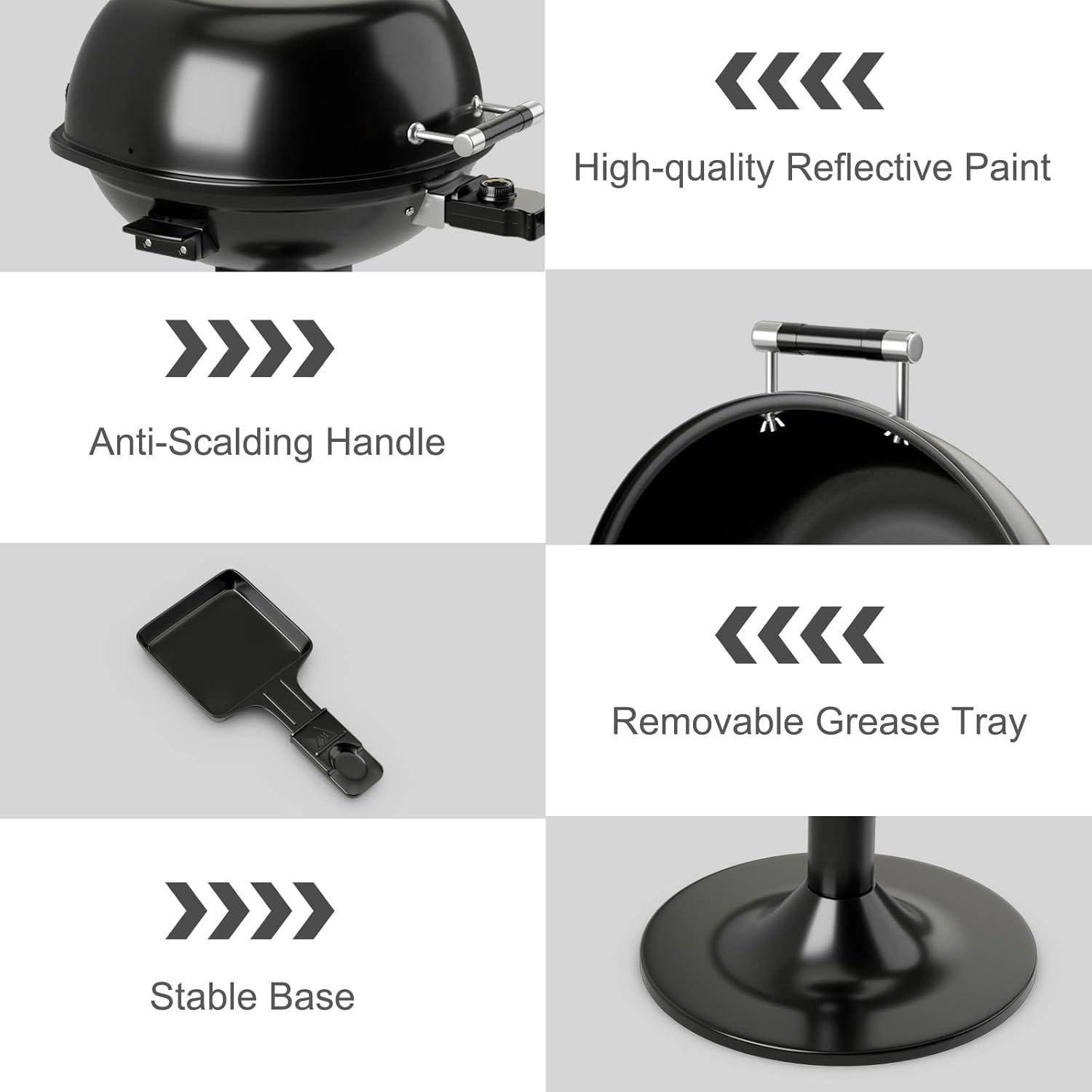 image:imageGiantex Electric BBQ Grill 1600W Removable NonStick Grill Rack Warming Rack Oil Drip Tray Adjustable Temperature Portable Outdoor Electric Grill for Camping Picnic Tailgating Black