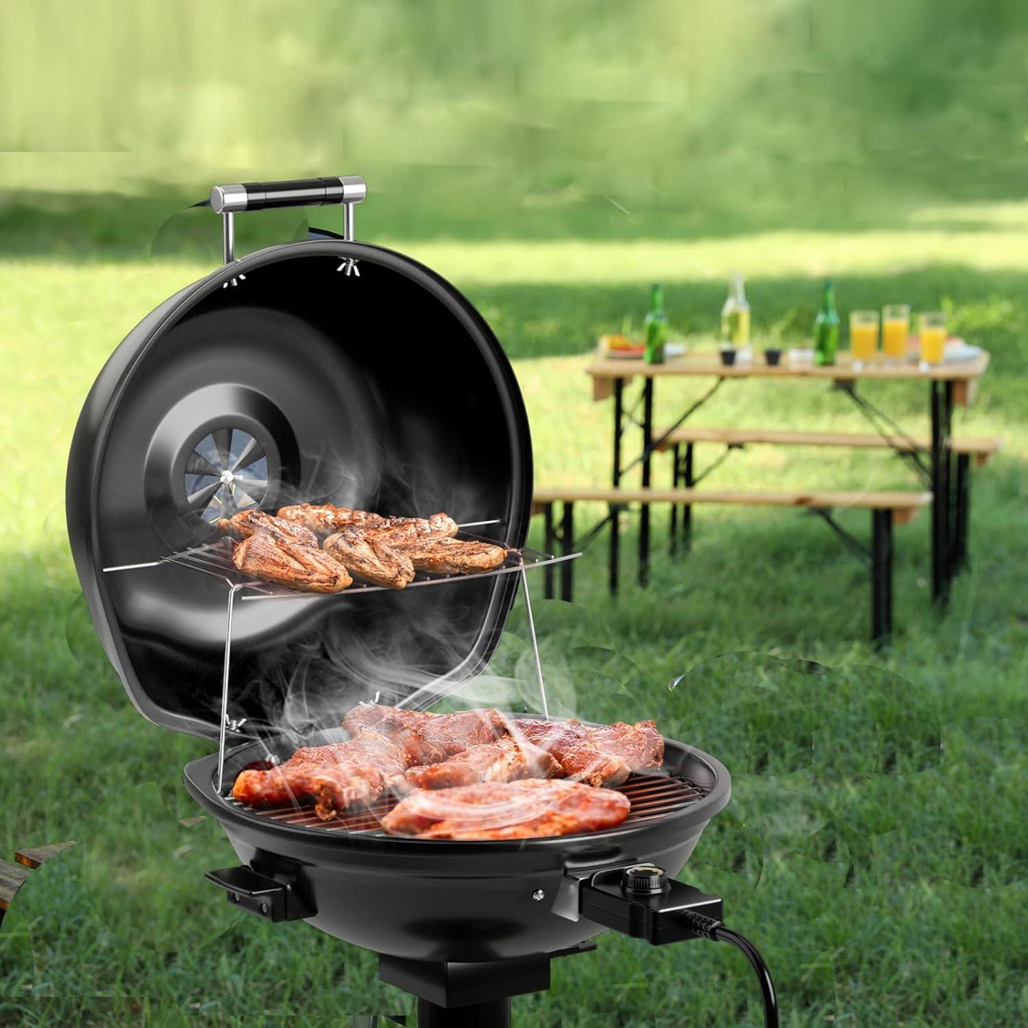 image:imageGiantex Electric BBQ Grill 1600W Removable NonStick Grill Rack Warming Rack Oil Drip Tray Adjustable Temperature Portable Outdoor Electric Grill for Camping Picnic Tailgating Black