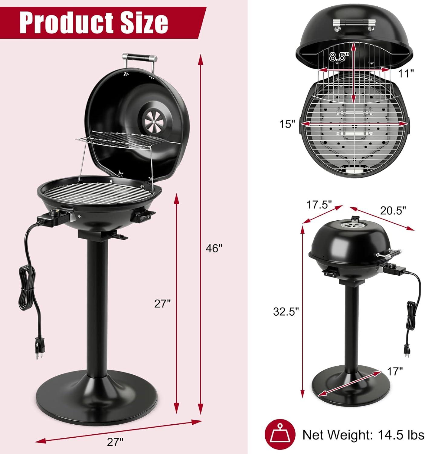 image:imageGiantex Electric BBQ Grill 1600W Removable NonStick Grill Rack Warming Rack Oil Drip Tray Adjustable Temperature Portable Outdoor Electric Grill for Camping Picnic Tailgating Black