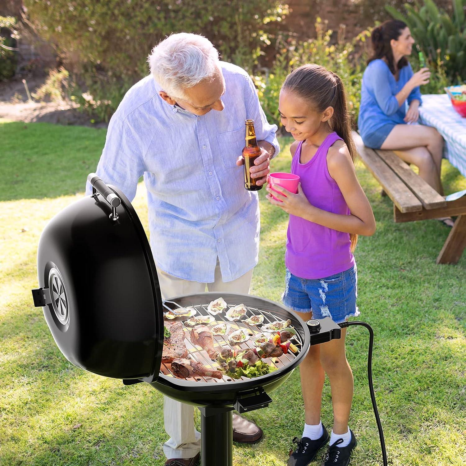 image:imageGiantex Electric Grill Indoor Outdoor 1600W Portable Barbecue Grill with Removable NonStick Grilling Rack Adjustable Temperature Oil Drip Tray for Picnic Camping Backyard Cooking RedBlack