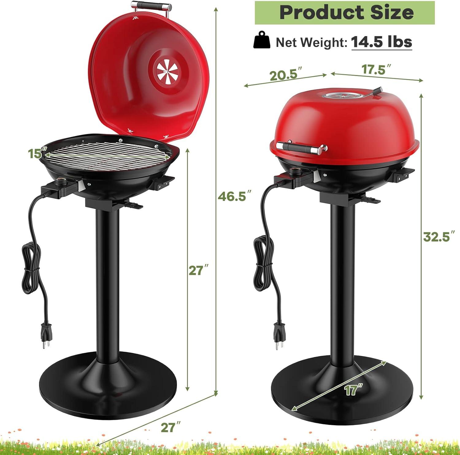 image:imageGiantex Electric Grill Indoor Outdoor 1600W Portable Barbecue Grill with Removable NonStick Grilling Rack Adjustable Temperature Oil Drip Tray for Picnic Camping Backyard Cooking RedRed