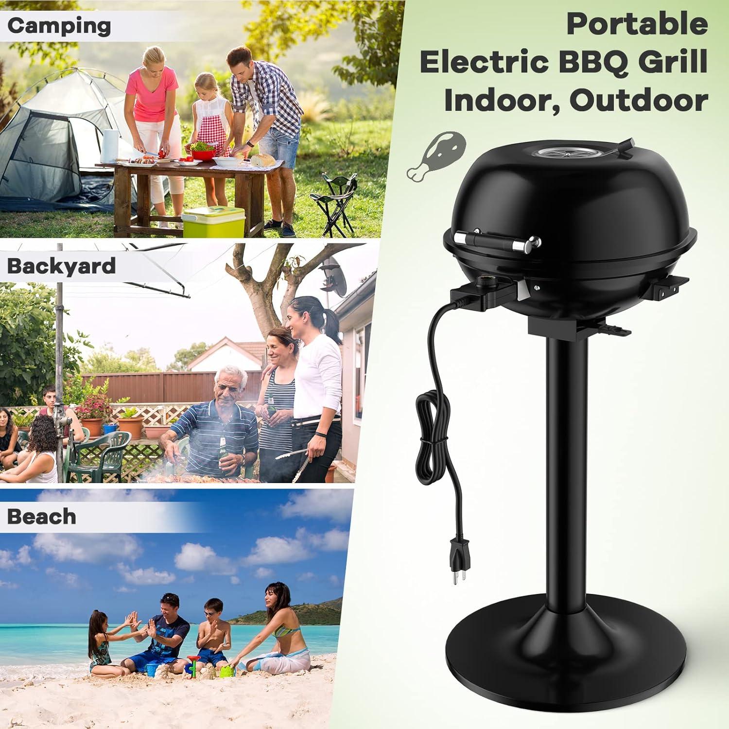 image:imageGiantex Electric Grill Indoor Outdoor 1600W Portable Barbecue Grill with Removable NonStick Grilling Rack Adjustable Temperature Oil Drip Tray for Picnic Camping Backyard Cooking RedBlack