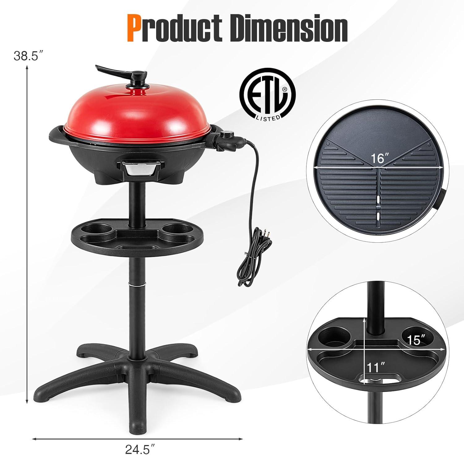 image:imageGiantex Electric Grill Indoor Outdoor Nonstick Grill Griddle Plate 3 Cooking Zones Temperature Control Drip Tray 1350W 200sqin BBQ Grill for Balcony Apartments Backyard Party Camping BlackRed