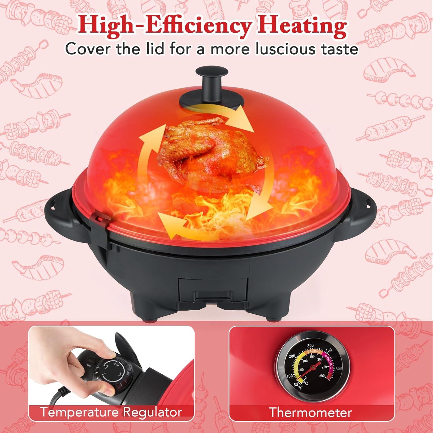 image:imageGiantex Electric Grill Indoor Outdoor Nonstick Grill Griddle Plate 3 Cooking Zones Temperature Control Drip Tray 1350W 200sqin BBQ Grill for Balcony Apartments Backyard Party Camping BlackRed