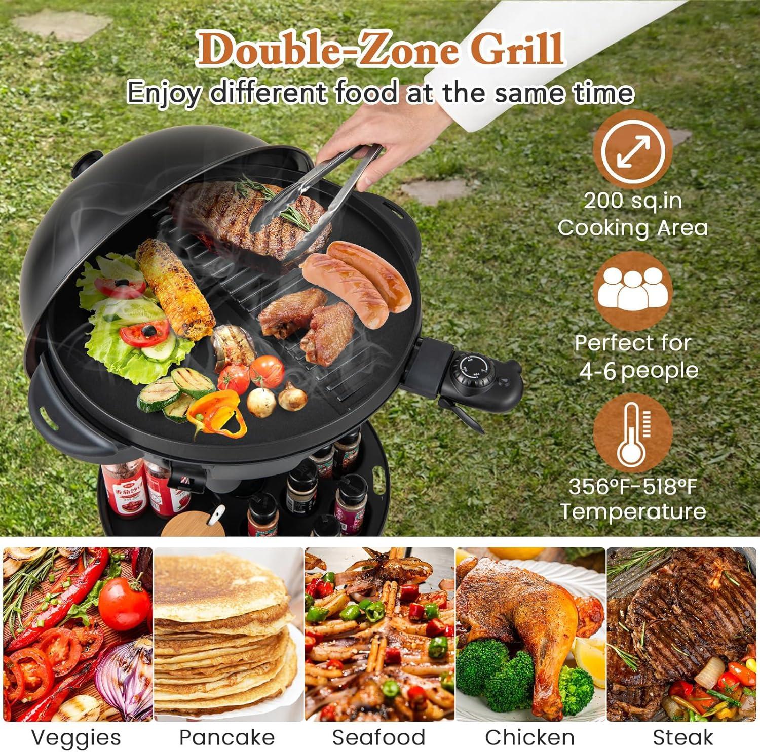 image:imageGiantex Electric Grill Indoor Outdoor Nonstick Grill Griddle Plate 3 Cooking Zones Temperature Control Drip Tray 1350W 200sqin BBQ Grill for Balcony Apartments Backyard Party Camping BlackBlack