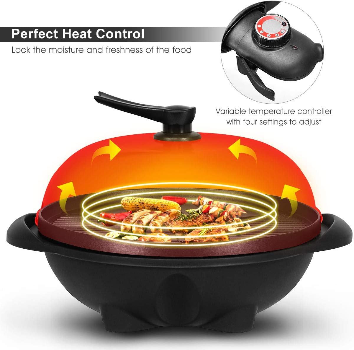 image:imageGiantex Electric Grill Indoor Outdoor Nonstick Grill Griddle Plate 3 Cooking Zones Temperature Control Drip Tray 1350W 200sqin BBQ Grill for Balcony Apartments Backyard Party Camping BlackBlack