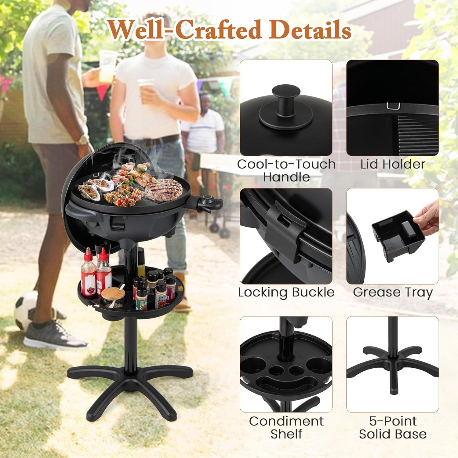 image:imageGiantex Electric Grill Indoor Outdoor Nonstick Grill Griddle Plate 3 Cooking Zones Temperature Control Drip Tray 1350W 200sqin BBQ Grill for Balcony Apartments Backyard Party Camping BlackBlack