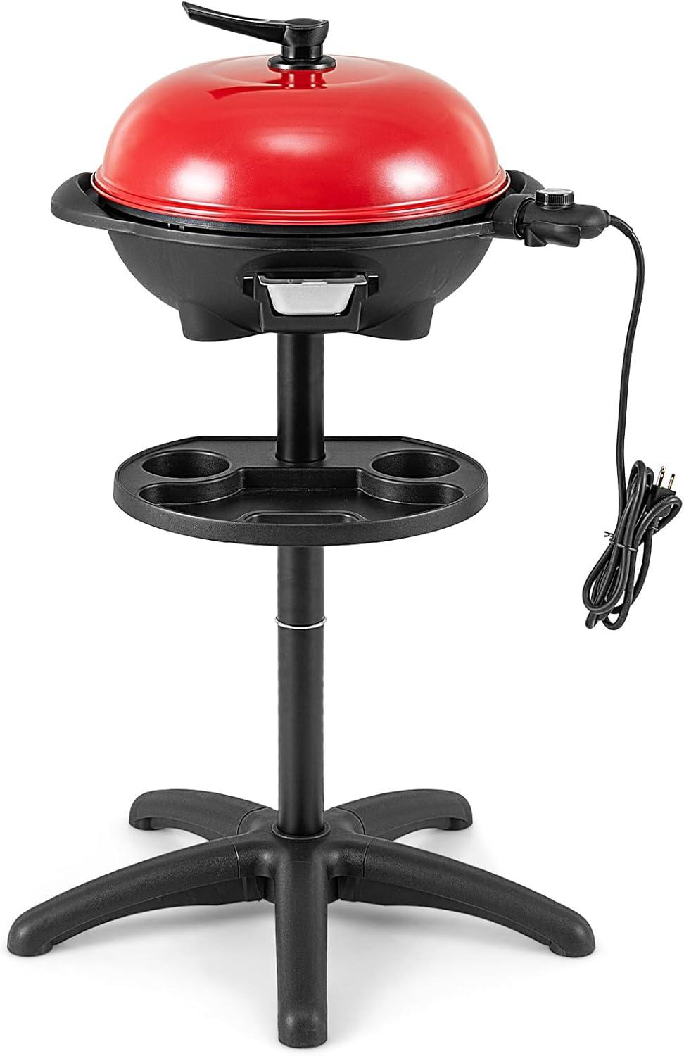 image:imageGiantex Electric Grill Indoor Outdoor Nonstick Grill Griddle Plate 3 Cooking Zones Temperature Control Drip Tray 1350W 200sqin BBQ Grill for Balcony Apartments Backyard Party Camping BlackRed