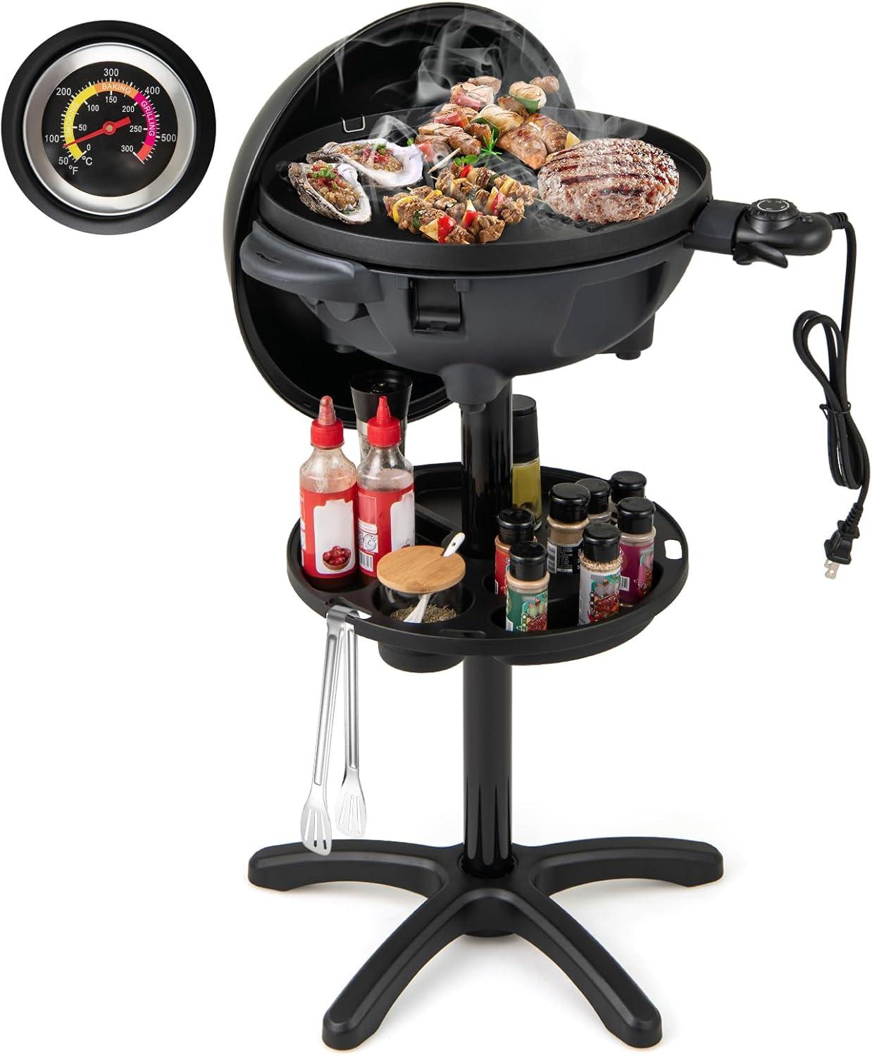 image:imageGiantex Electric Grill Indoor Outdoor Nonstick Grill Griddle Plate 3 Cooking Zones Temperature Control Drip Tray 1350W 200sqin BBQ Grill for Balcony Apartments Backyard Party Camping BlackBlack