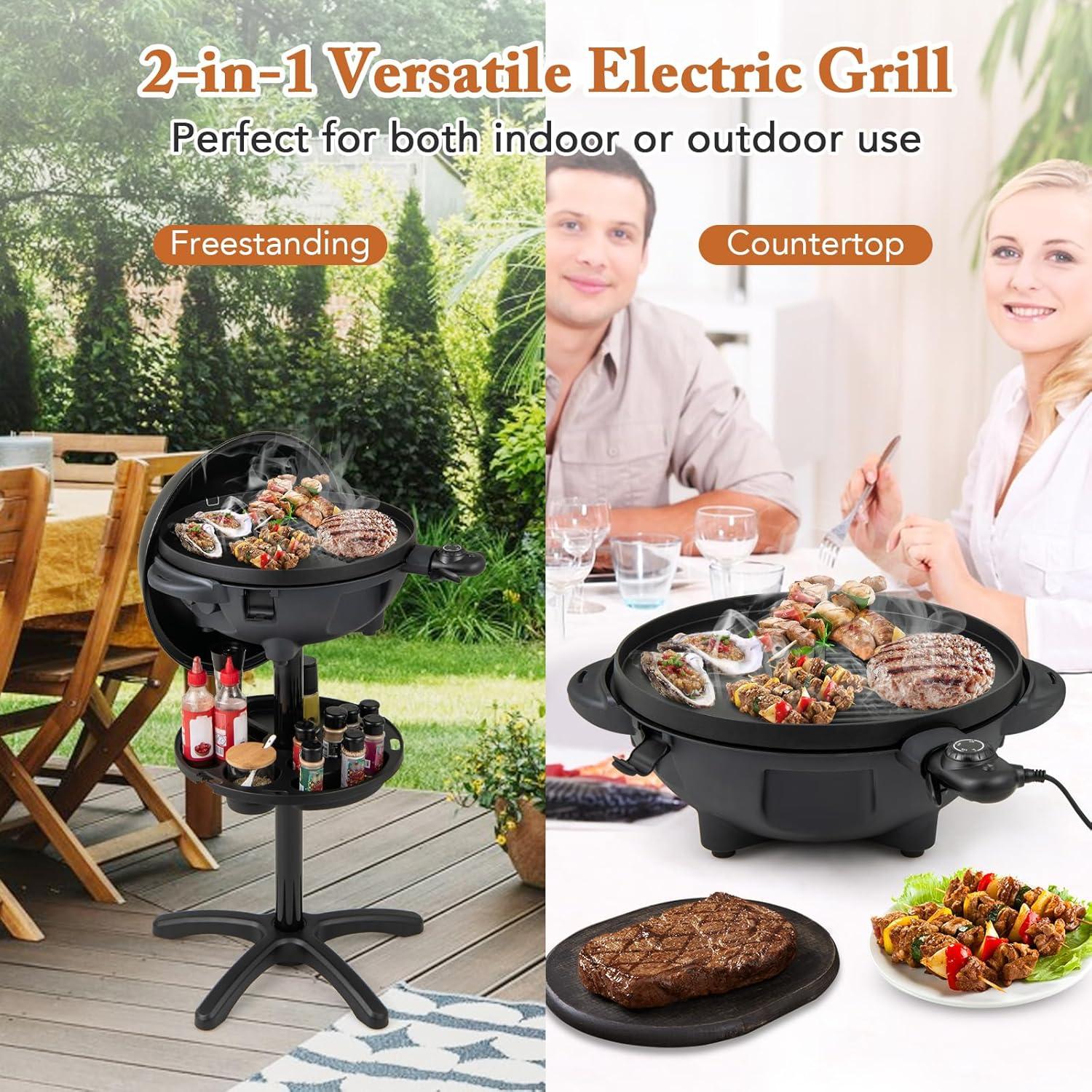 image:imageGiantex Electric Grill Indoor Outdoor Nonstick Grill Griddle Plate 3 Cooking Zones Temperature Control Drip Tray 1350W 200sqin BBQ Grill for Balcony Apartments Backyard Party Camping BlackBlack