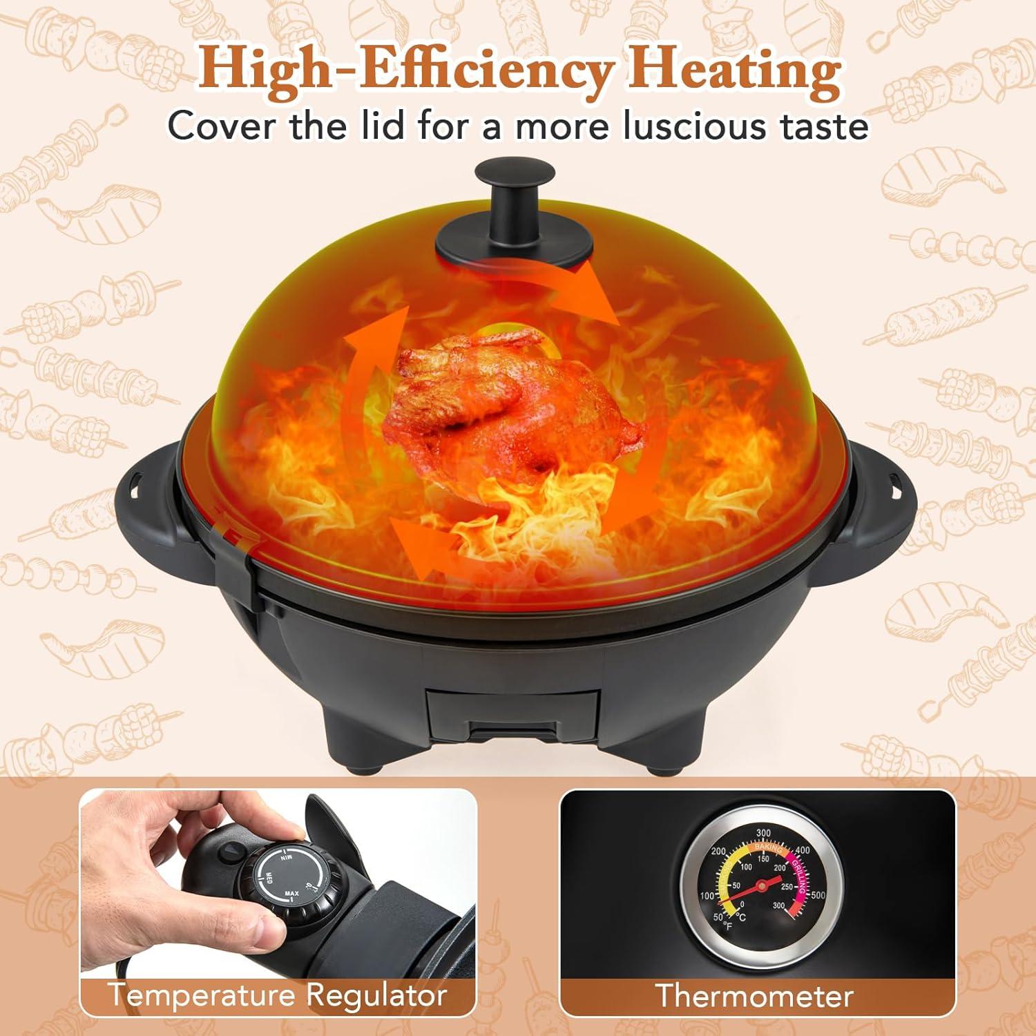 image:imageGiantex Electric Grill Indoor Outdoor Nonstick Grill Griddle Plate 3 Cooking Zones Temperature Control Drip Tray 1350W 200sqin BBQ Grill for Balcony Apartments Backyard Party Camping BlackBlack