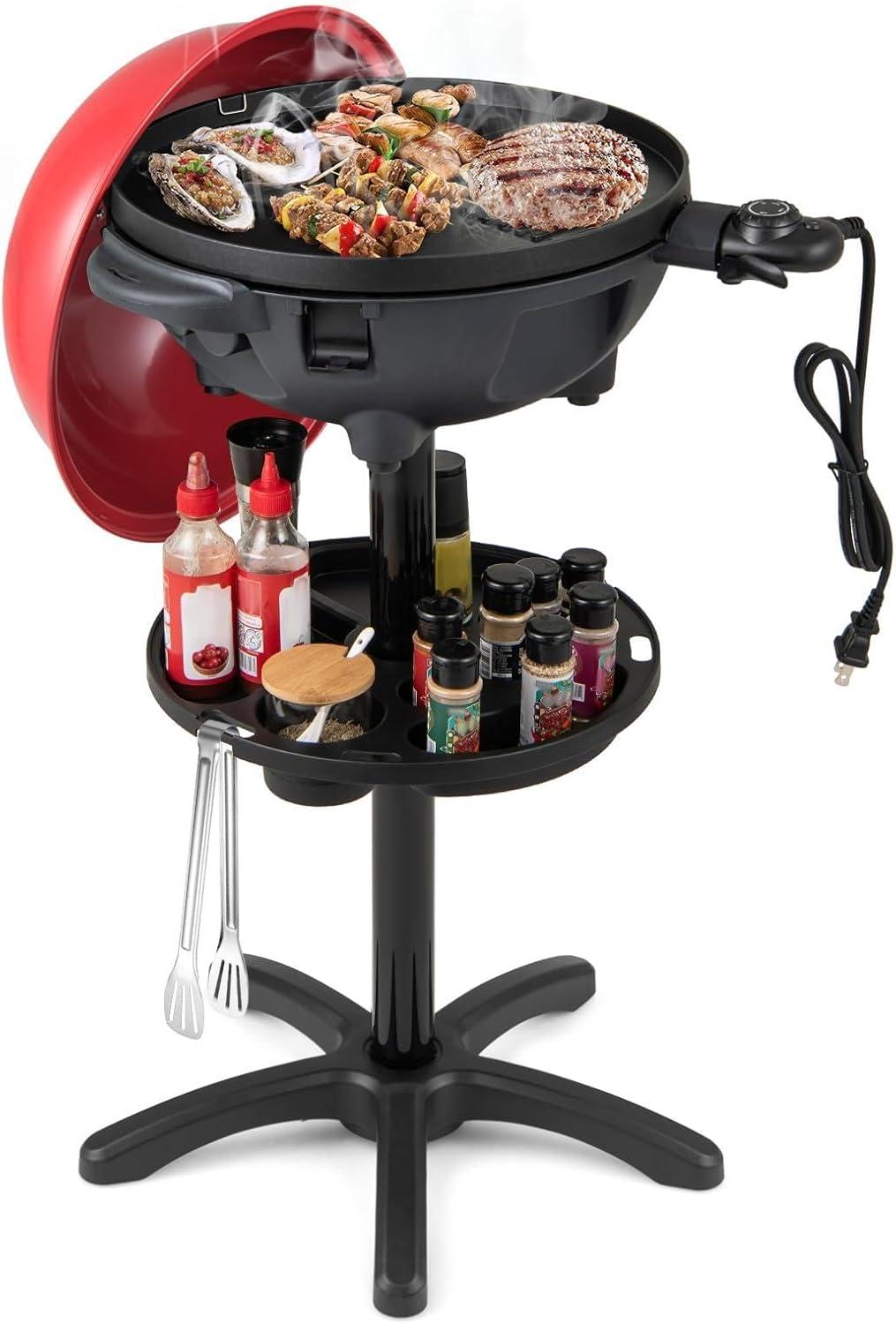 image:imageGiantex Electric Grill Indoor Outdoor Nonstick Grill Griddle Plate 3 Cooking Zones Temperature Control Drip Tray 1350W 200sqin BBQ Grill for Balcony Apartments Backyard Party Camping BlackRed