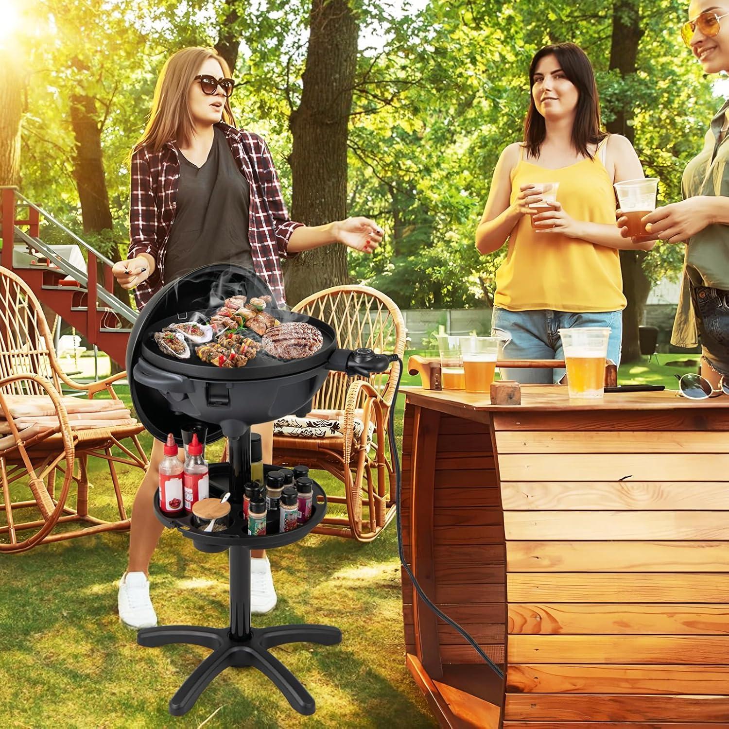 image:imageGiantex Electric Grill Indoor Outdoor Nonstick Grill Griddle Plate 3 Cooking Zones Temperature Control Drip Tray 1350W 200sqin BBQ Grill for Balcony Apartments Backyard Party Camping BlackBlack