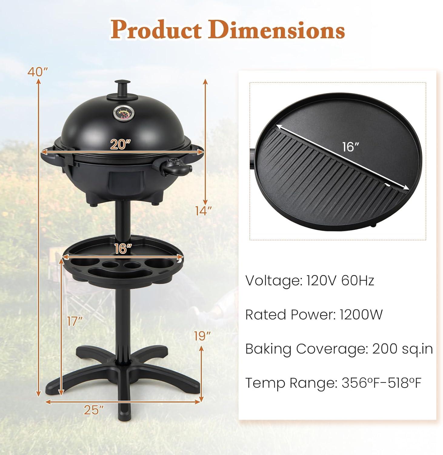 image:imageGiantex Electric Grill Indoor Outdoor Nonstick Grill Griddle Plate 3 Cooking Zones Temperature Control Drip Tray 1350W 200sqin BBQ Grill for Balcony Apartments Backyard Party Camping BlackBlack