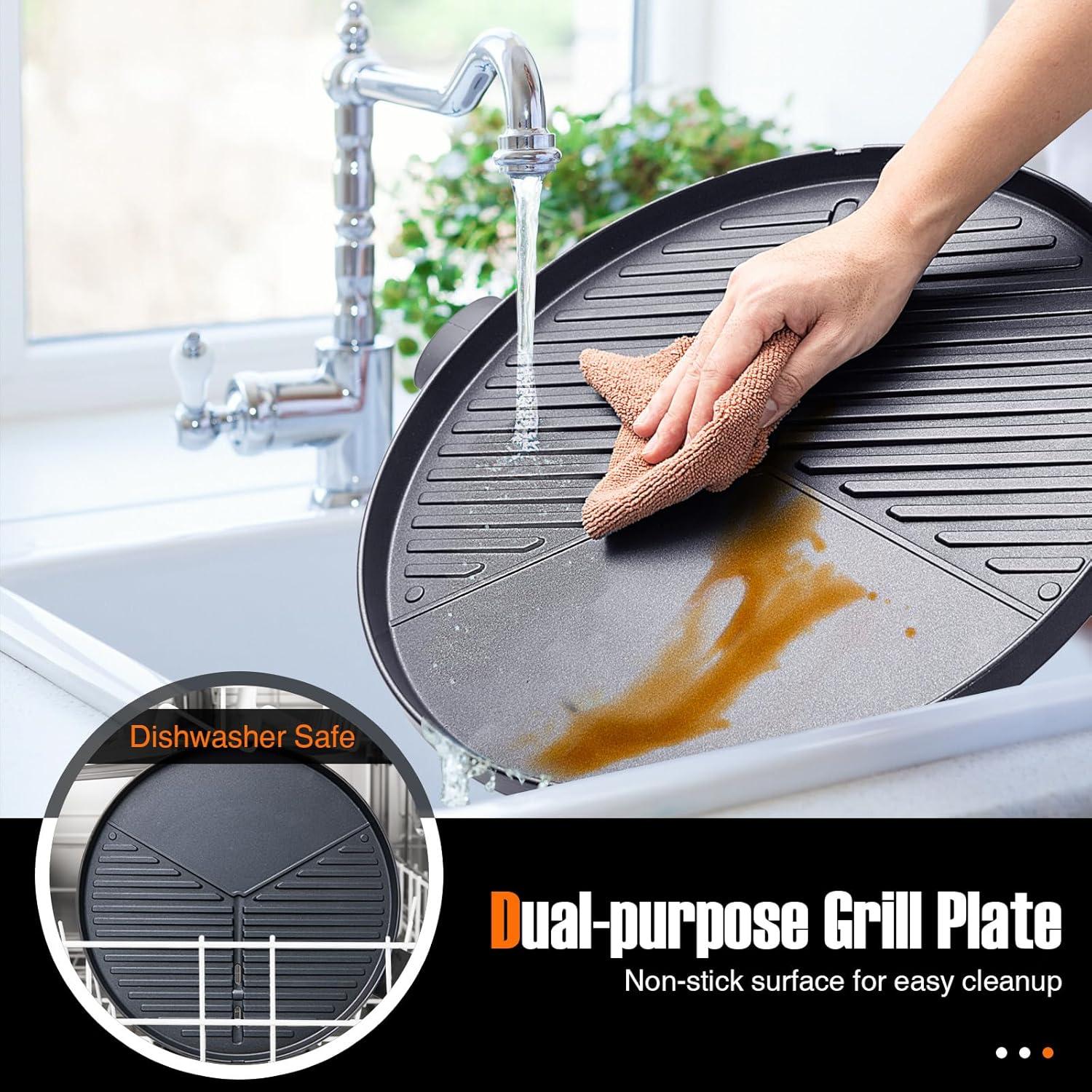 image:imageGiantex Electric Grill Indoor Outdoor Nonstick Grill Griddle Plate 3 Cooking Zones Temperature Control Drip Tray 1350W 200sqin BBQ Grill for Balcony Apartments Backyard Party Camping BlackRed