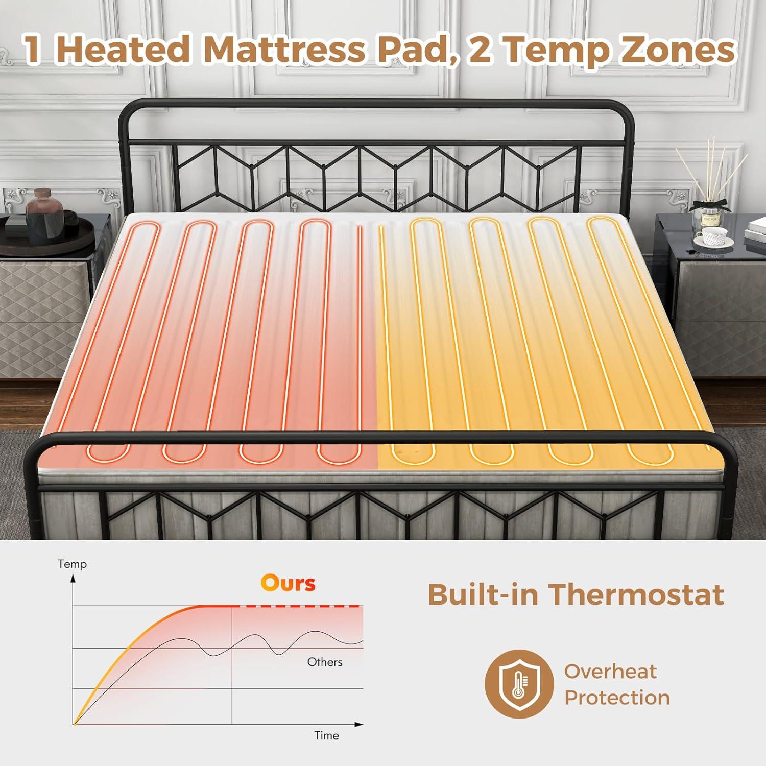 image:imageGiantex Electric Heated Mattress Pad King Size Electric Mattress Pads Bed Warmer with Dual Controller Heating Pads w 9 Heating amp 9Hour Time Settings KingKing