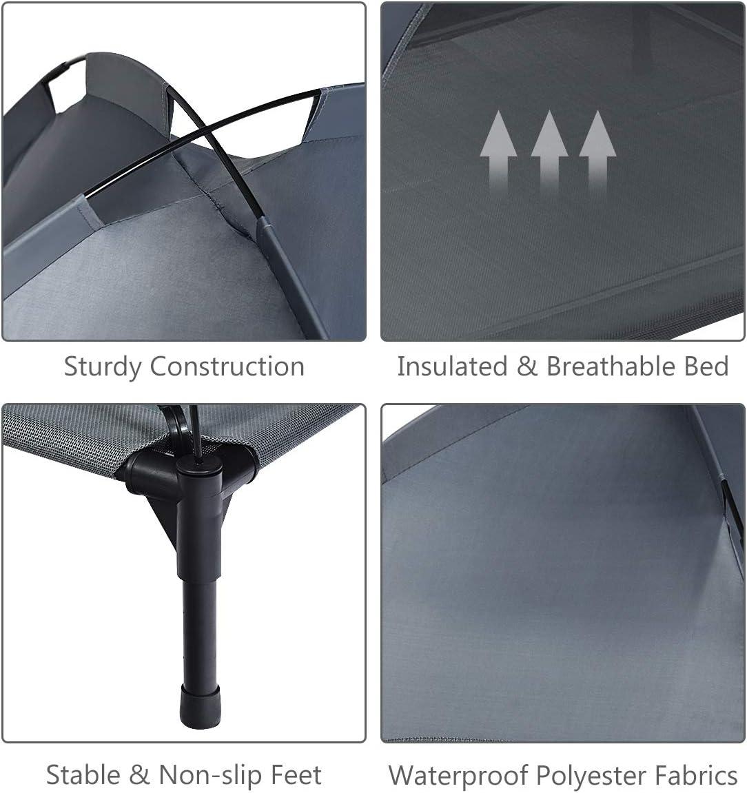 image:imageGiantex Elevated Dog Bed with Canopy Portable Indoor Outdoor Pet Cot for Camping Beach Lawn Keep Dogs Cats Cool in Summer Breathable Fabric Steel Frame Easy Assembly XL 415 x 345 x 35L 355 x 32 x 32