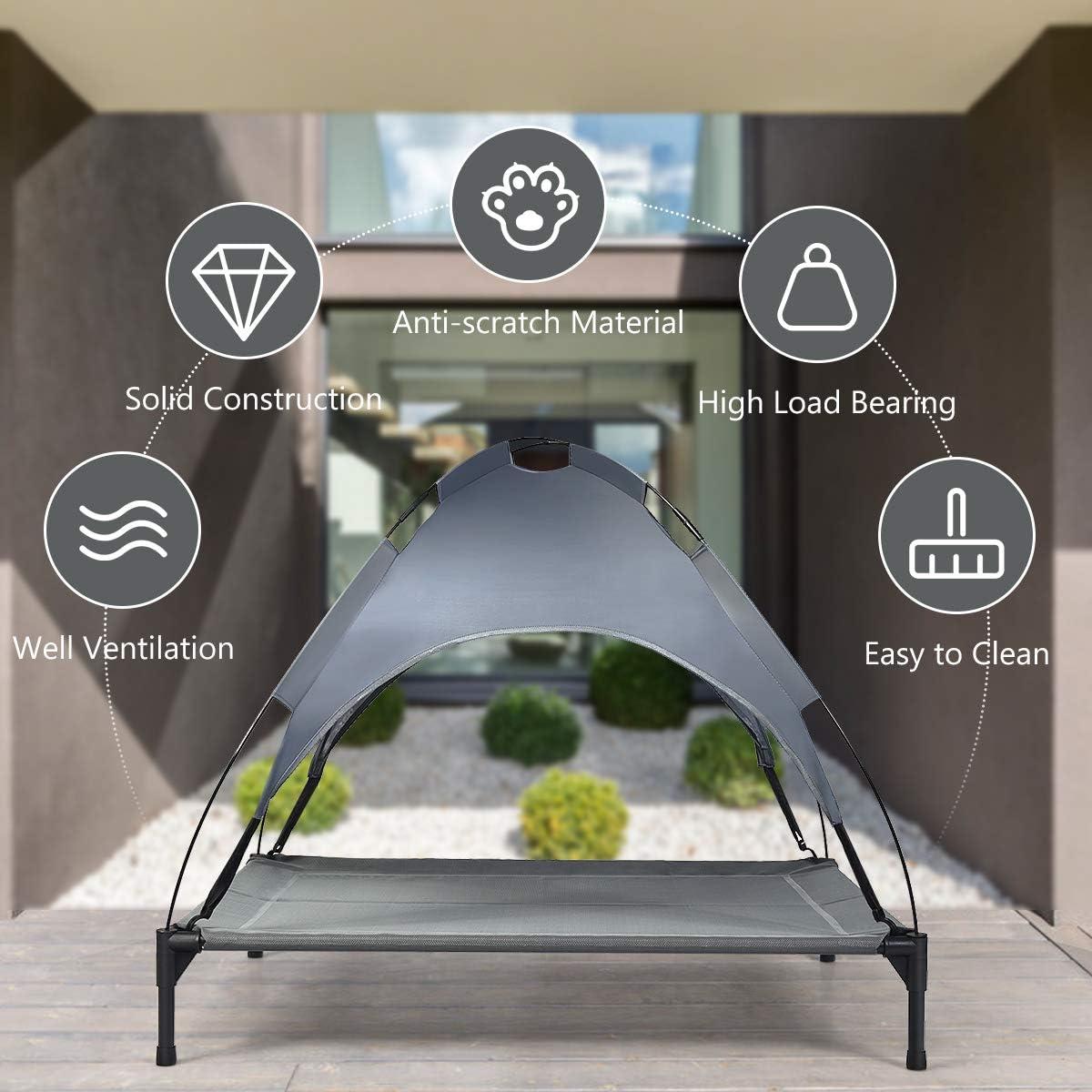 image:imageGiantex Elevated Dog Bed with Canopy Portable Indoor Outdoor Pet Cot for Camping Beach Lawn Keep Dogs Cats Cool in Summer Breathable Fabric Steel Frame Easy Assembly XL 415 x 345 x 35XL 415 x 345 x 35