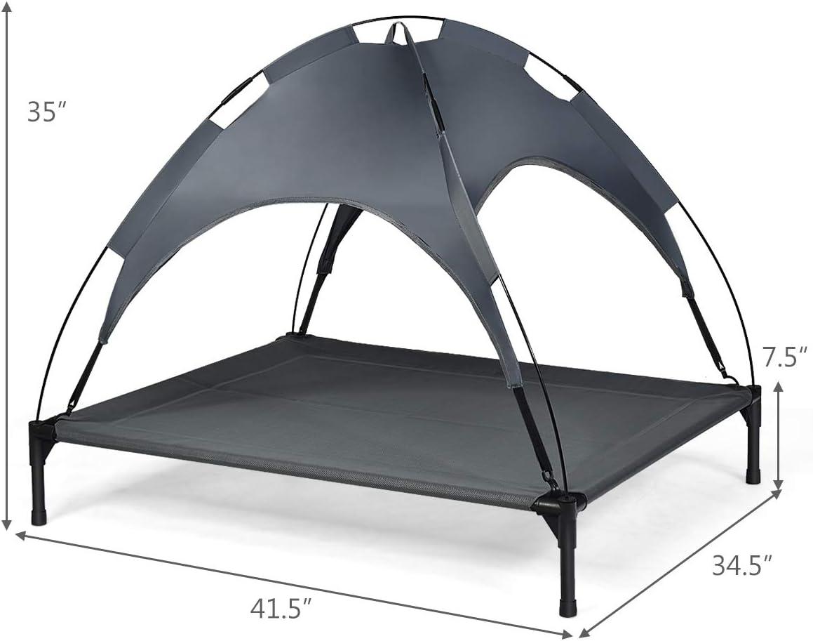 image:imageGiantex Elevated Dog Bed with Canopy Portable Indoor Outdoor Pet Cot for Camping Beach Lawn Keep Dogs Cats Cool in Summer Breathable Fabric Steel Frame Easy Assembly XL 415 x 345 x 35XL 415 x 345 x 35
