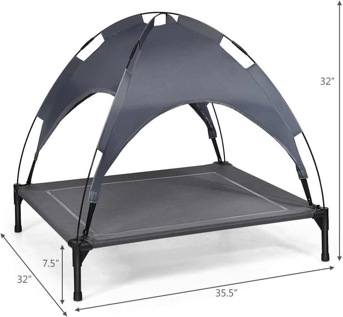 image:imageGiantex Elevated Dog Bed with Canopy Portable Indoor Outdoor Pet Cot for Camping Beach Lawn Keep Dogs Cats Cool in Summer Breathable Fabric Steel Frame Easy Assembly XL 415 x 345 x 35L 355 x 32 x 32