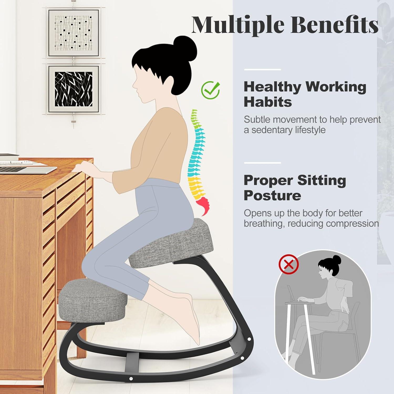image:imageGiantex Ergonomic Kneeling Chair Rocking Posture Chair with Padded Cushion Knee Chair for Back Neck Pain Relief Wooden Kneeling Desk Chair for Home Office2