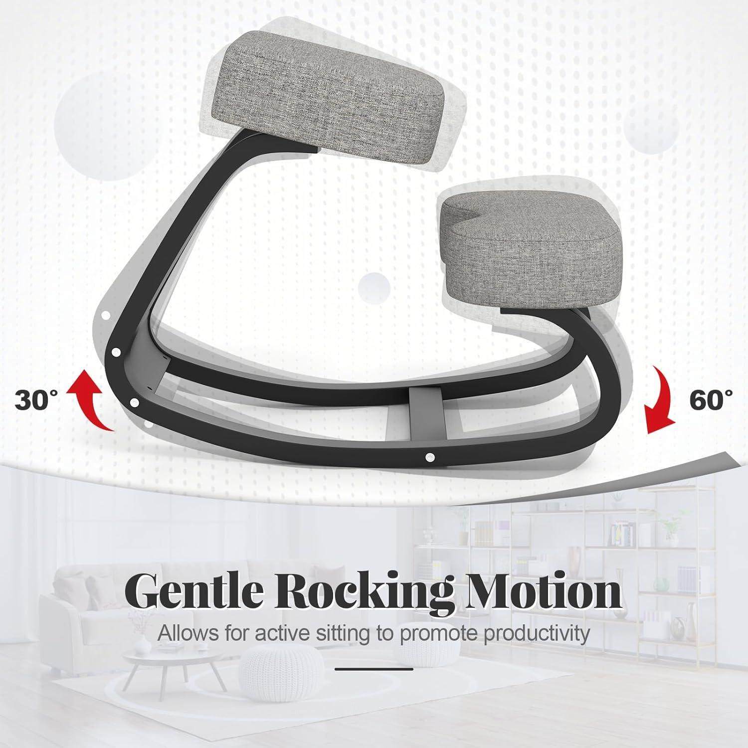 image:imageGiantex Ergonomic Kneeling Chair Rocking Posture Chair with Padded Cushion Knee Chair for Back Neck Pain Relief Wooden Kneeling Desk Chair for Home Office1