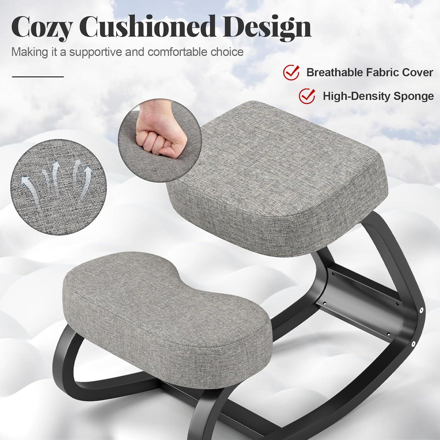 image:imageGiantex Ergonomic Kneeling Chair Rocking Posture Chair with Padded Cushion Knee Chair for Back Neck Pain Relief Wooden Kneeling Desk Chair for Home Office2