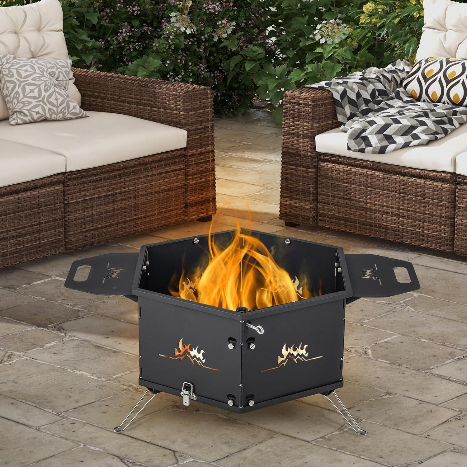image:imageGiantex Fire Pit Grill Outdoor Fire Pit with Removable 360 Swivel Cooking Grate Collapsible Fire Bowl Foldable Legs Wood Burning BBQ Fireplaces Campfire Grill for Backyard Patio Picnic