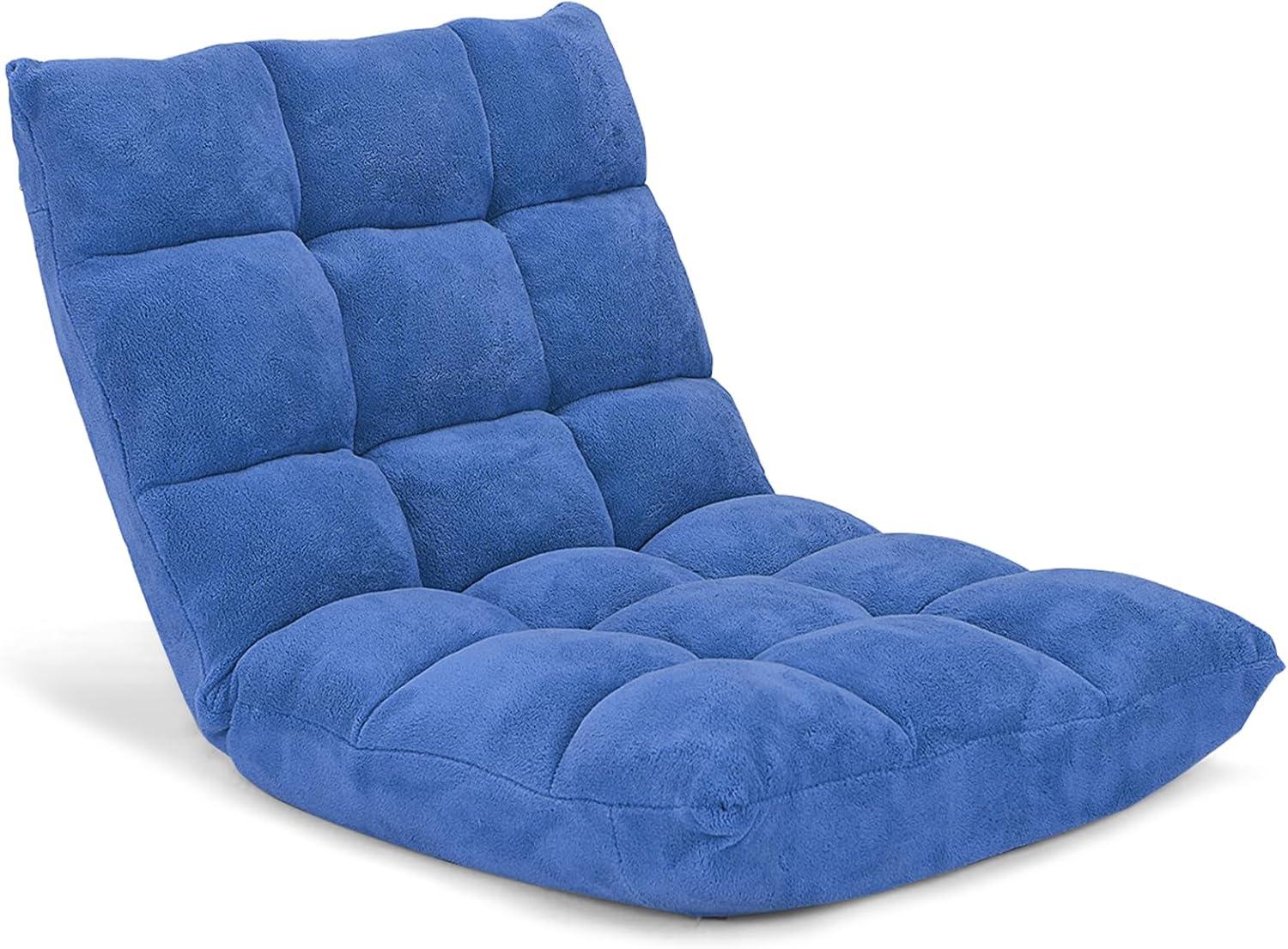 image:imageGiantex Floor Chairs for Adults Floor Gaming Chair with Back Support Coral Velvet 14 Adjustable Position Thick Sponge Padding Floor Seating Lounge for Reading Watching TV Meditation BlackBlue
