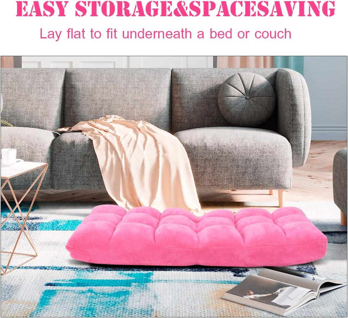 image:imageGiantex Floor Chairs for Adults Floor Gaming Chair with Back Support Coral Velvet 14 Adjustable Position Thick Sponge Padding Floor Seating Lounge for Reading Watching TV Meditation BlackPink