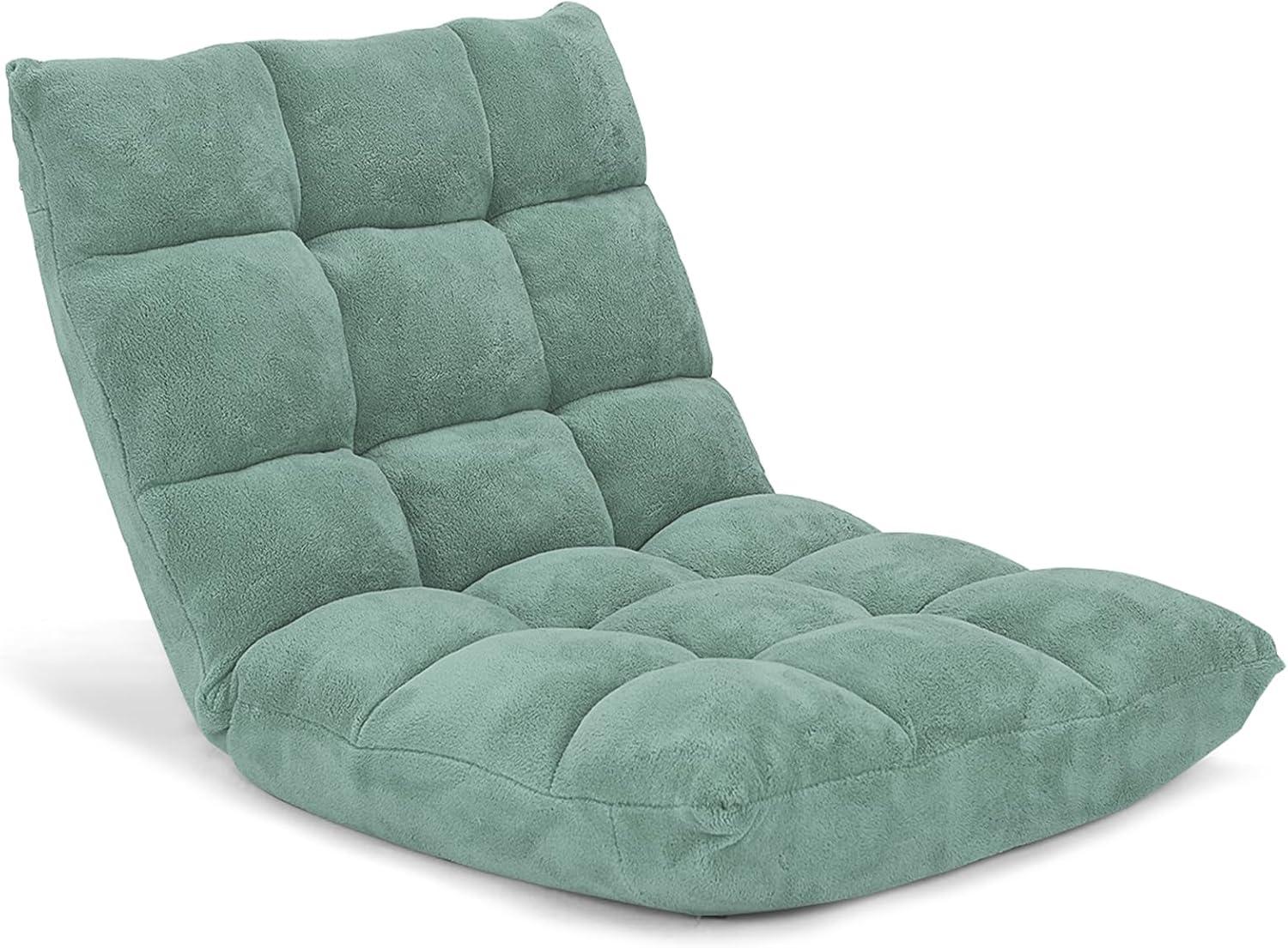 image:imageGiantex Floor Chairs for Adults Floor Gaming Chair with Back Support Coral Velvet 14 Adjustable Position Thick Sponge Padding Floor Seating Lounge for Reading Watching TV Meditation BlackGreen