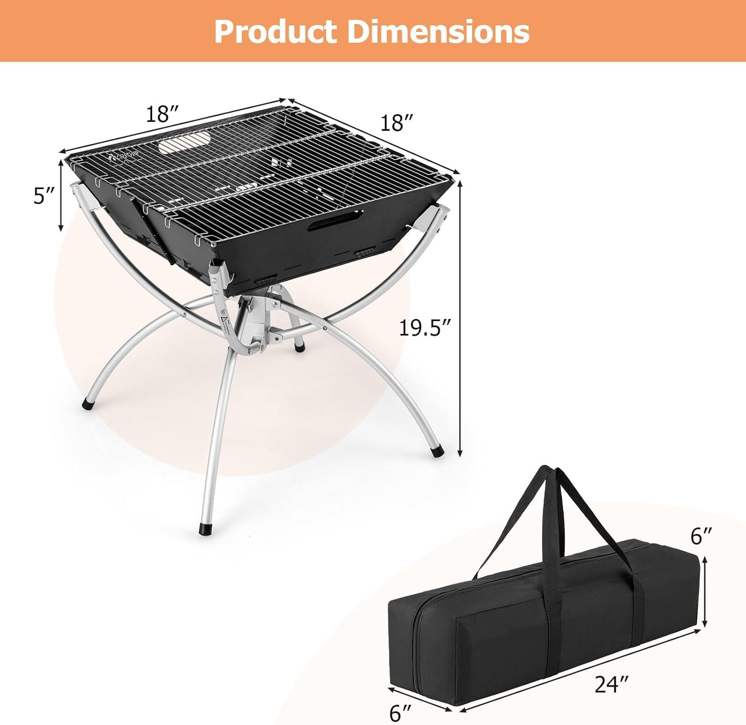 image:imageGiantex Folding Campfire Grill Camping Grill with Stainless Steel Grates Collapsible Aluminum Legs Carry Bag Portable Firewood Barbecue Grill for Backpacking Road Trips Outdoor CookingBlack Silver