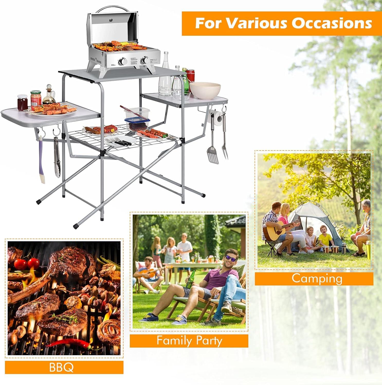 image:imageGiantex Folding Grill Table with 26 Main Tabletop Portable Aluminum Camping Table Carrying Bag Quick Setup Outdoor Camping Kitchen Food Prep Station for Picnic Tailgating RVing Backyard